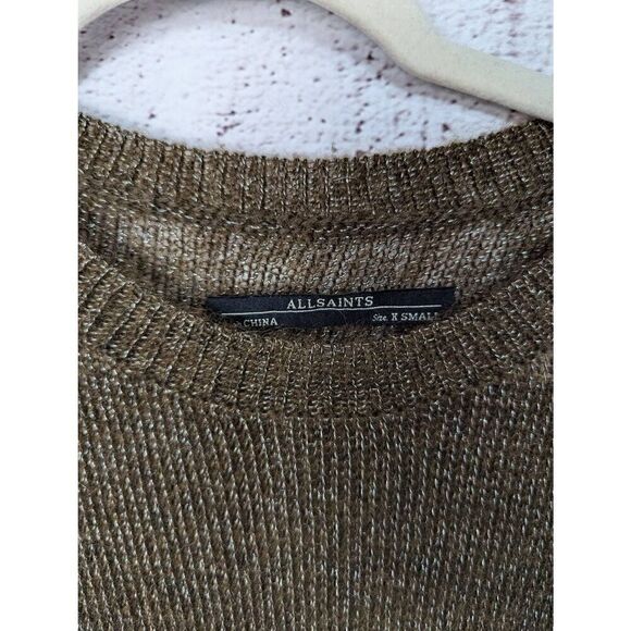 All Saints Brown And Gold Metallic‎ Open Knit Sweater sz XS Viscose Nylon Mohair - Picture 3 of 10